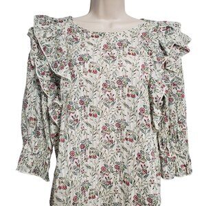 LOFT Petite Floral Scalloped Ruffle Blouse M Ann Taylor Swiss Dot Cottagecore